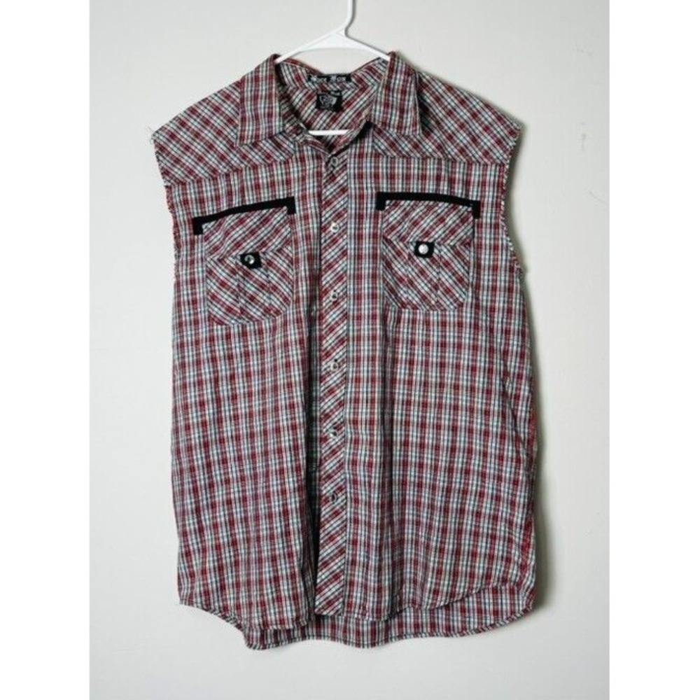 BARE FOX 26 SLEEVELESS XL PLAID BUTTON DOWN SHIRT Cowboy Outdoorsy Casual